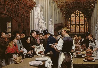 Restjes uitdelen aan de armen na het banket van de Lord Mayor in de Guildhall, 1882 door Adrien Emmanuel Marie